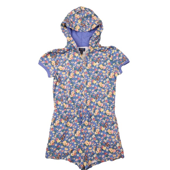 Polo Ralph Lauren Other - Polo Ralph Lauren‎ Blue Floral Zip Up French Terry Romper Girl's size XL 16